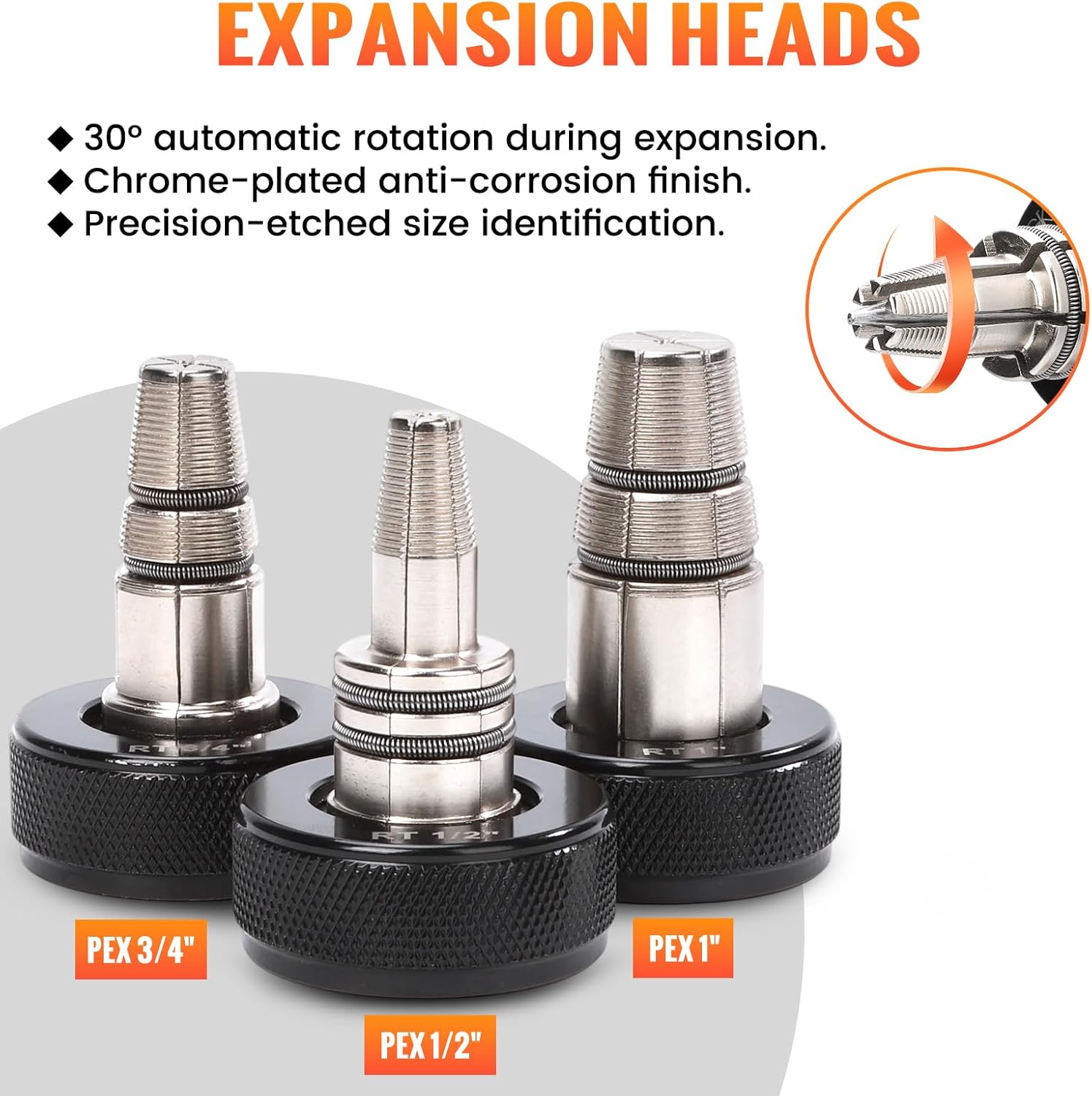 PEX Expansion Tool, PEX A Expansion Tool Kit with 3 Auto-Rotating Heads (1/2", 3/4", 1"), Meets ASTM F1960 for Professional Plumbing & HVAC Applications