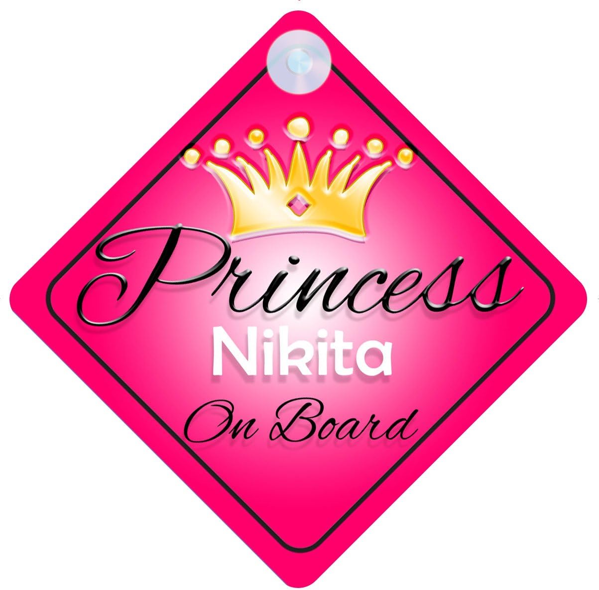 Princess Nikita On Board Personalised Girl Car Sign Baby / Child Gift 001