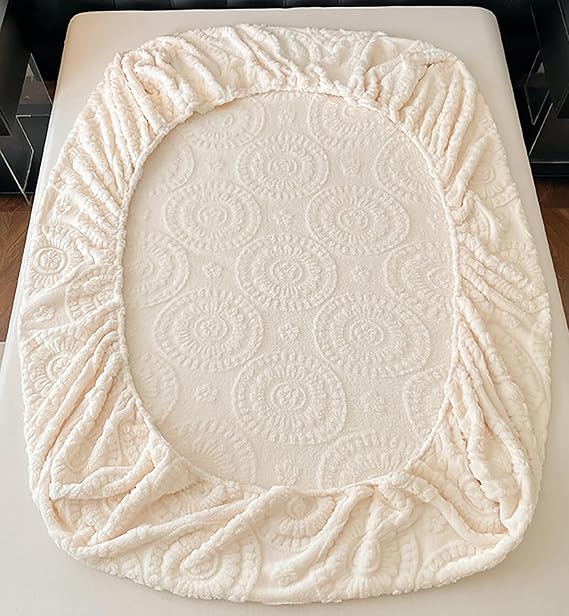 Plain Thickened Plush Elastic Bed Sheet, Soft Comfortable and Warm Fitted Sheet Dustproof and Durable Bed Covers for Home,A,90x200cm(39x79inch)