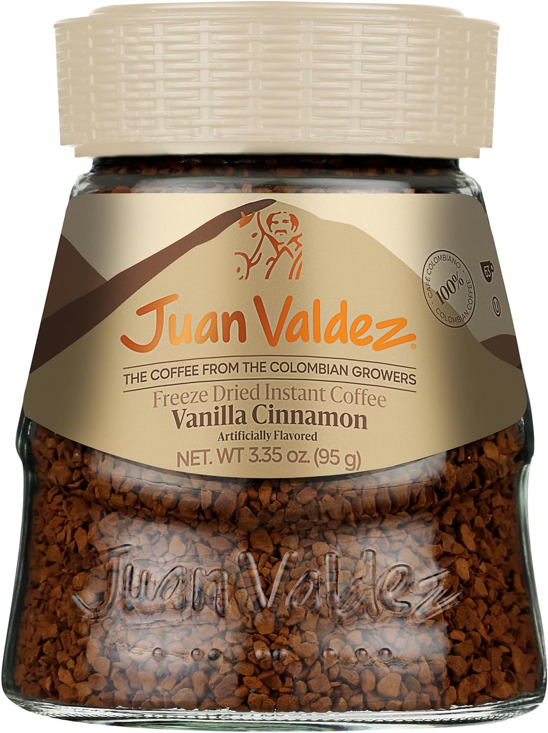 Freeze-Dried Instant Coffee - Vanilla Cinnamon Flavor | 100% Colombian Arabica Beans | Sweet & Aromatic 100% Colombian Coffee | 3.35 oz / 95 g Jar | Easy to Prepare