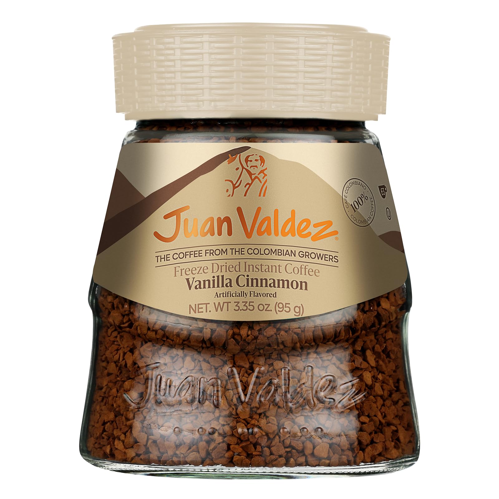 Juan Valdez Freeze-Dried Instant Coffee - Vanilla Cinnamon Flavor | 100% Colombian Arabica Beans | Sweet & Aromatic 100% Colombian Coffee | 3.35 oz / 95 g Jar | Easy to Prepare