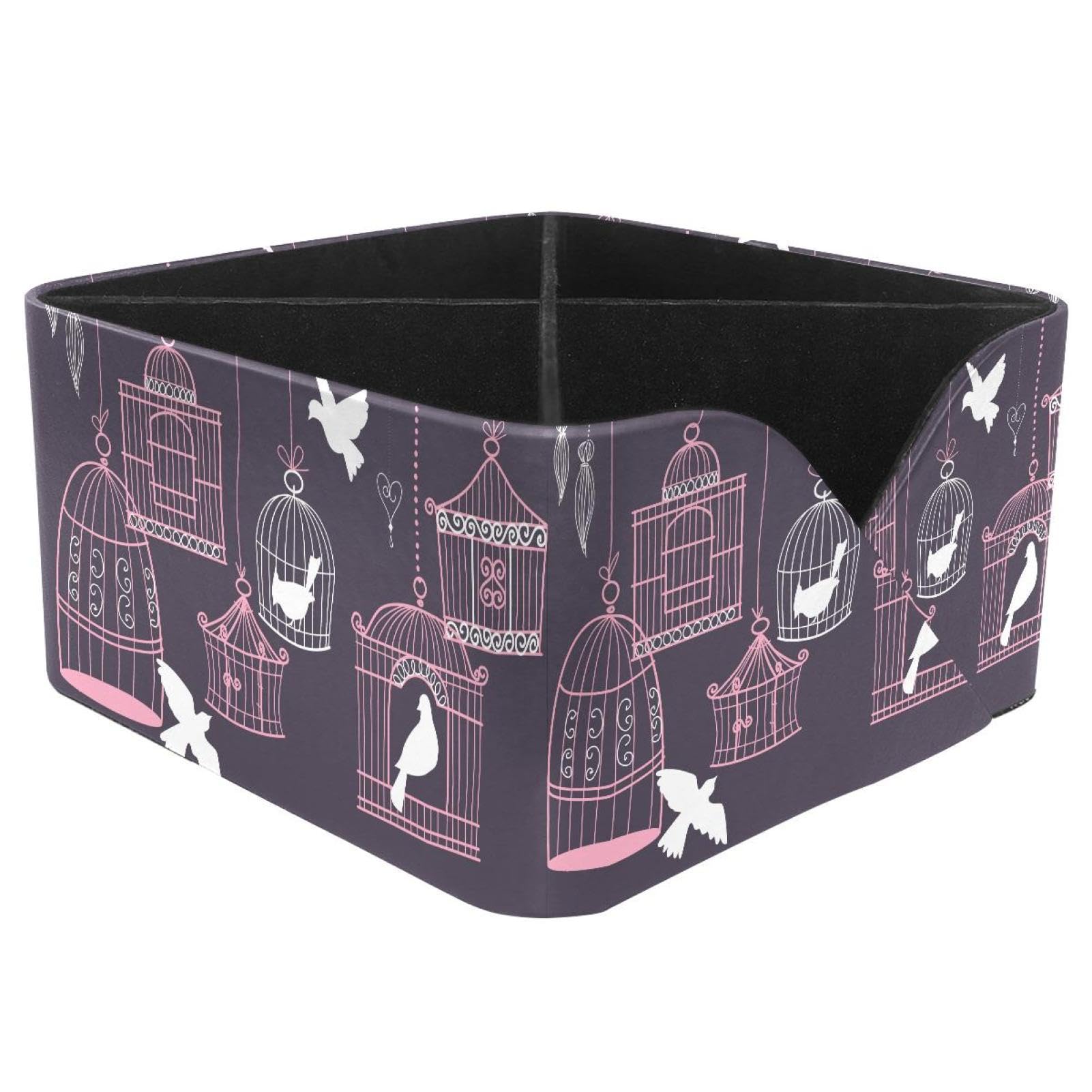 KengjuTesu Birdcage with Pigeons Desktop Organizer Pen Holder, Rectangular Pencil Cup for Office, Study and Makeup Stations