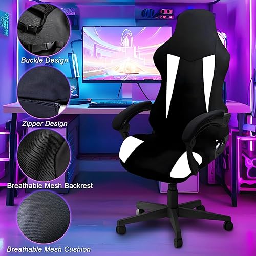 Miniatura 3 de Fundas de silla de juego solamente, funda de asiento de malla elástica suave gruesa transpirable resistente a los arañazos con 2 piezas de fundas