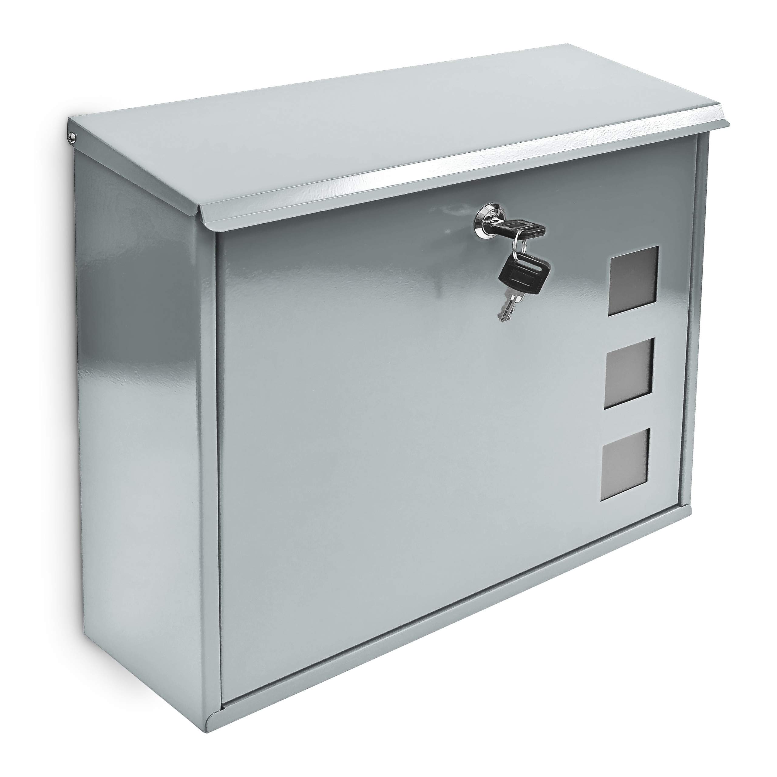 Relaxdays 10017419_55 Buzón Exterior Grande, Casillero, Cartas y Revistas, Folletos y Periódicos, Metal, 34,5x33x10,5 cm, Plateado, 1 Stück