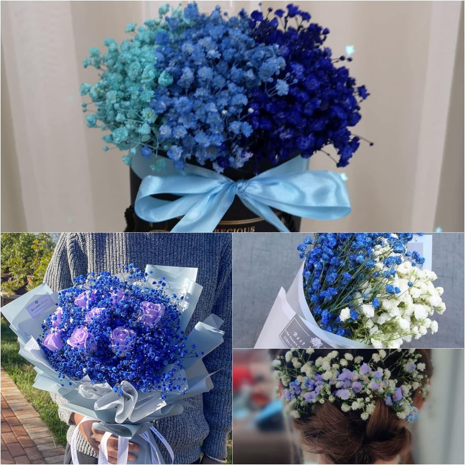 beerfingo Bouquet de fleurs séchées pour bébés (bleu encre)
