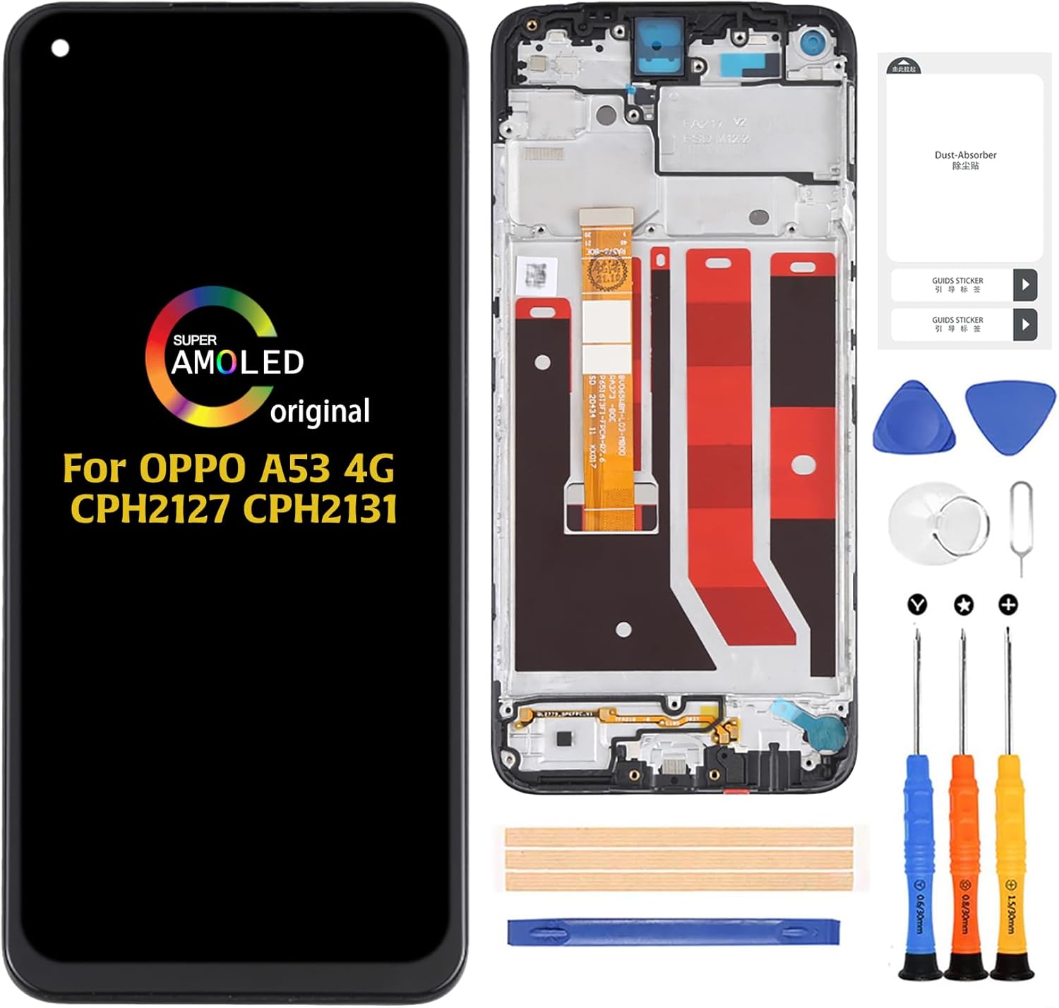 A-MIND for Oppo A53 4G LCD Display (Original with Frame) Touch Digitizer CPH2127 CPH2131 Screen Replacement Full Assembly Repair Kits with Tools