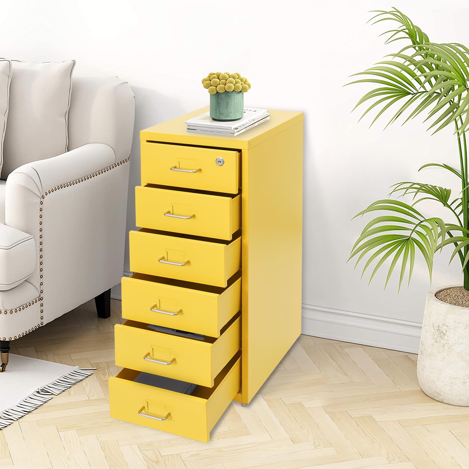 Armadietto mobile con serratura – Cassettiera a rotelle per ufficio in metallo con cassetti – Contenitore da ufficio con ruote – Armadio da ufficio & Armadietto portaoggetti per ufficio casa