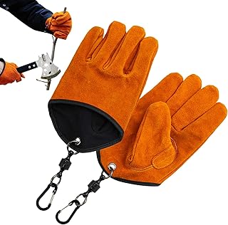 アウトドア耐熱レザーグローブ アウトドア用耐熱手袋 クイック焚き火グローブ キャンプグローブ 磁気吸着機能 滑り止め加工 BBQ釣りキャンプ用 高級牛皮製 多用途防護手袋 アウトドア愛好者向け