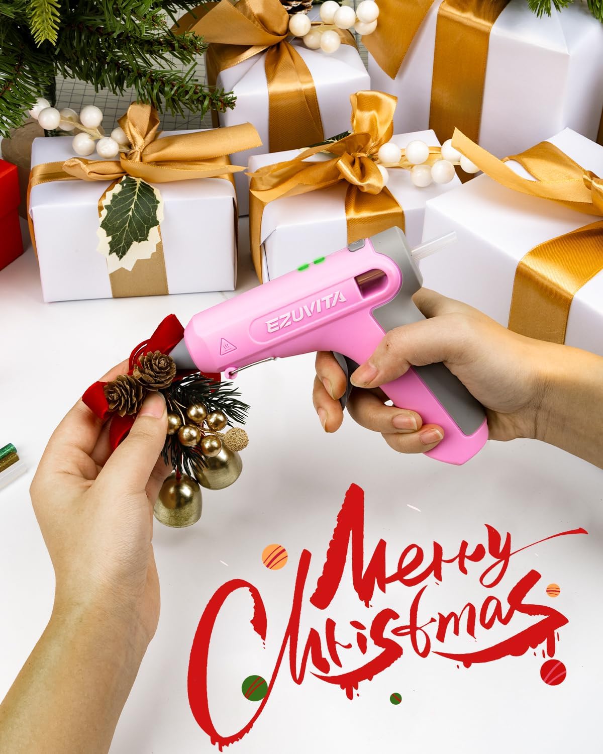 4V Pink Cordless Hot Glue Gun Kit with 30 Multi-Color Glue Gun Sticks, USB-C Rechargeable with 2600mAh Built-in Battery, Less-Drip Hot Melt Glue Gun for DIY, Crafting, Art, Mothers Day Gift