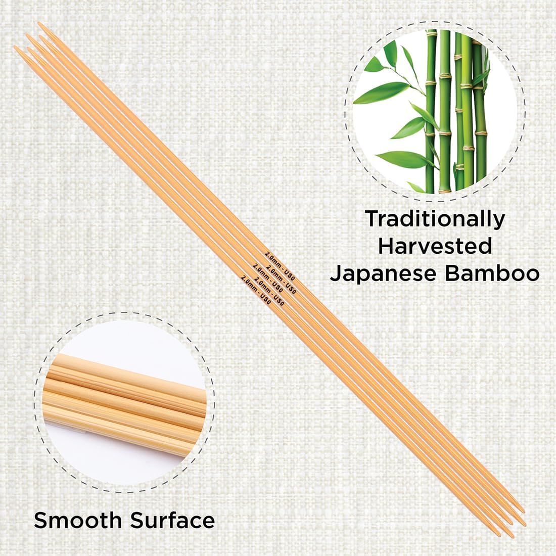 KnitPro Bamboo Double Pointed Needles 6" (15cm) | US Size 0 (2mm)