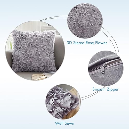 Miniatura 2 de MIULEE Paquete de 2 fundas de almohada decorativas románticas de gasa con diseño de rosas, fundas de almohada cuadradas sólidas para sofá y