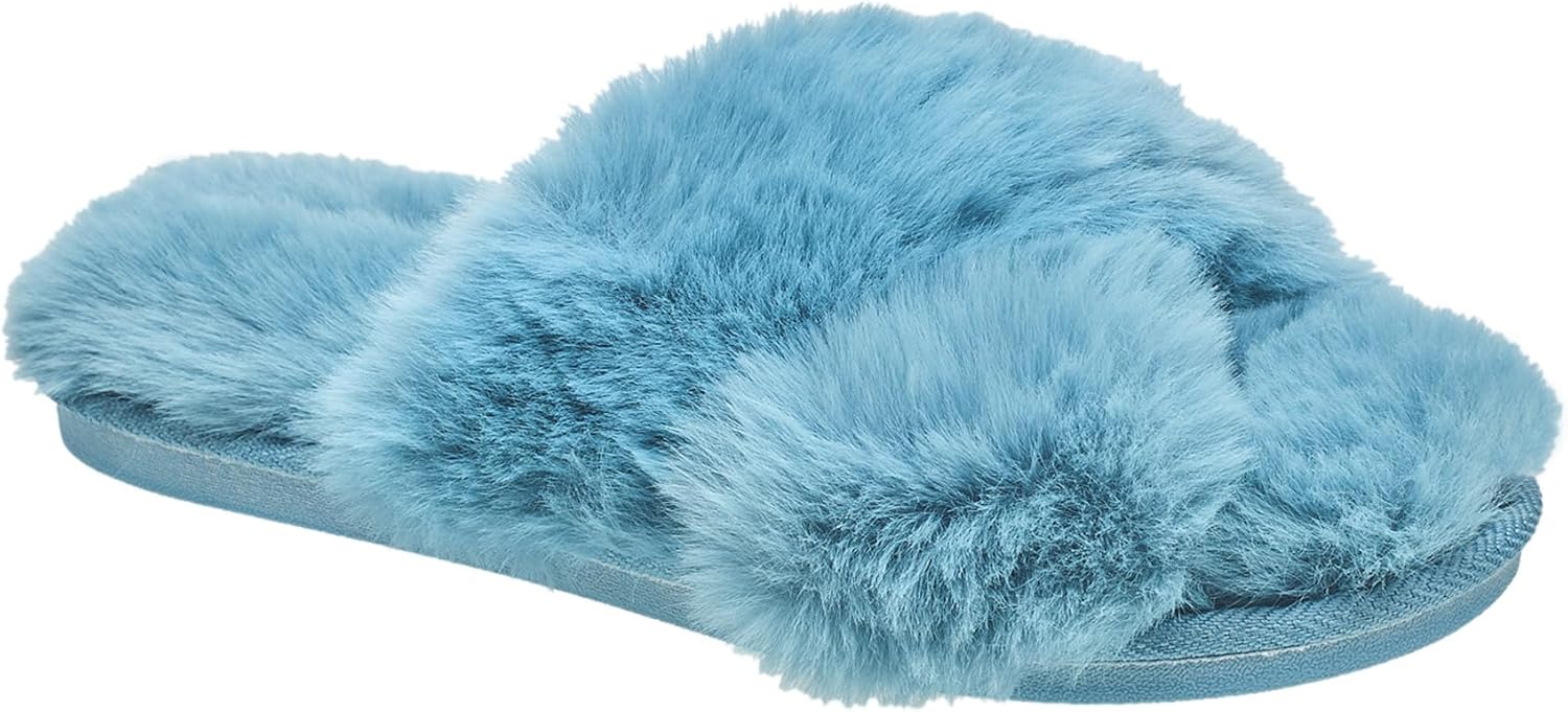 Nine West Women’s Plush Fuzzy Slide Slippers - Soft & Cozy, Multiple Colors - OCBL Size Large