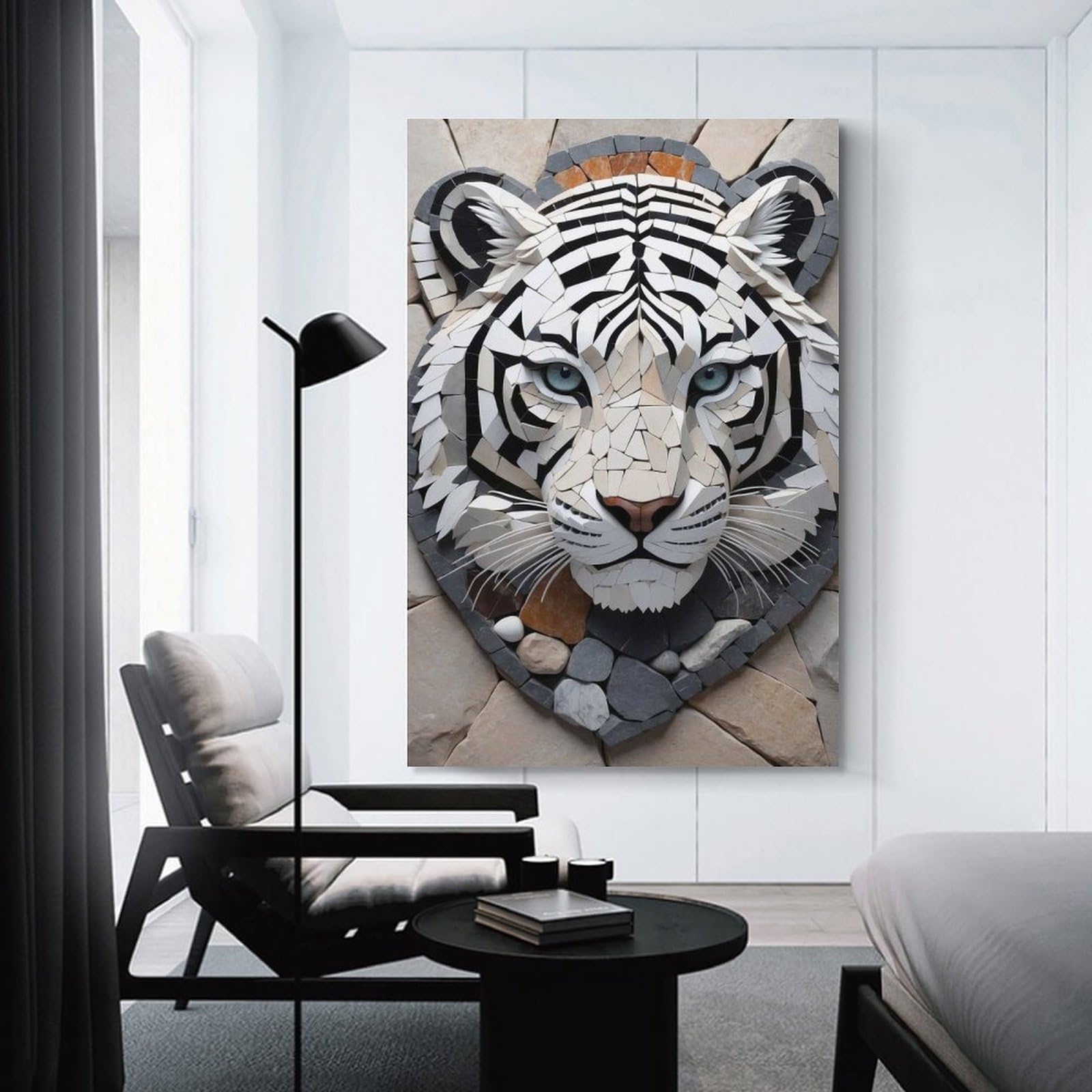 Junmoney Unframe-Style-18 Mosaic White Tiger Head Wall Picture Print 20X30inch(50X75cm), For Lounge Decor, Offices Or Entryway Styling, A Flexible Wall Accent For Shared Spaces