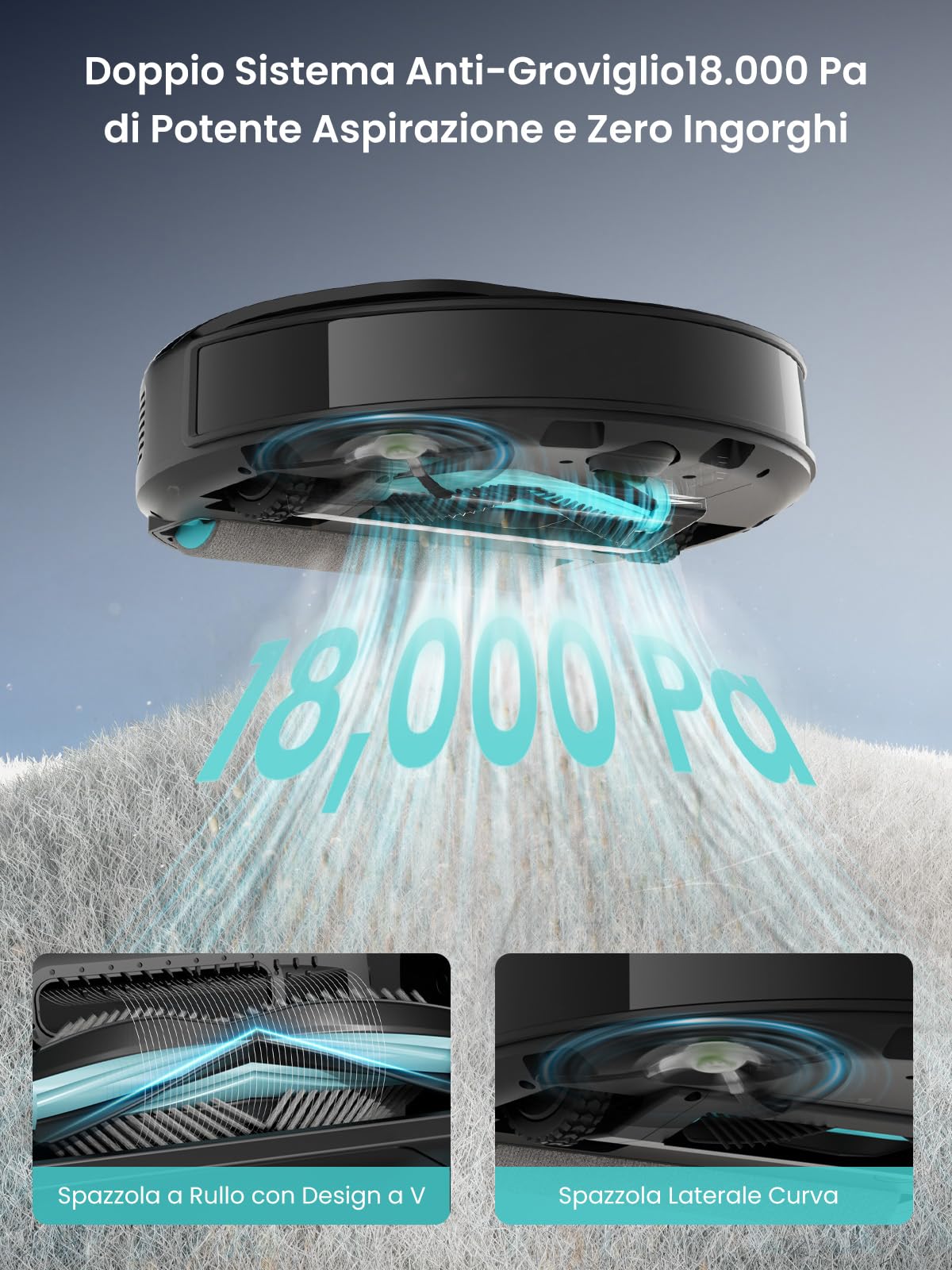 Lefant M5 Pro Robot Aspirapolvere Lavapavimenti con Rullo, Mappatura Laser dToF, Aspirazione 18000Pa, Zero-Groviglio, Lavaggio Rullo 75°C con Asciugatura, Stazione Autopulente, Alexa/App, Argento