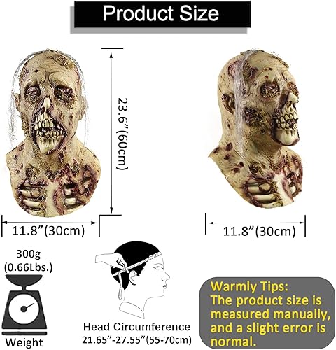 Miniatura 8 de Halloween Creepy Zombie Mask, Scary Walking Dead Man Head Mask, Latex Horror Costume Cosplay Props for Adults