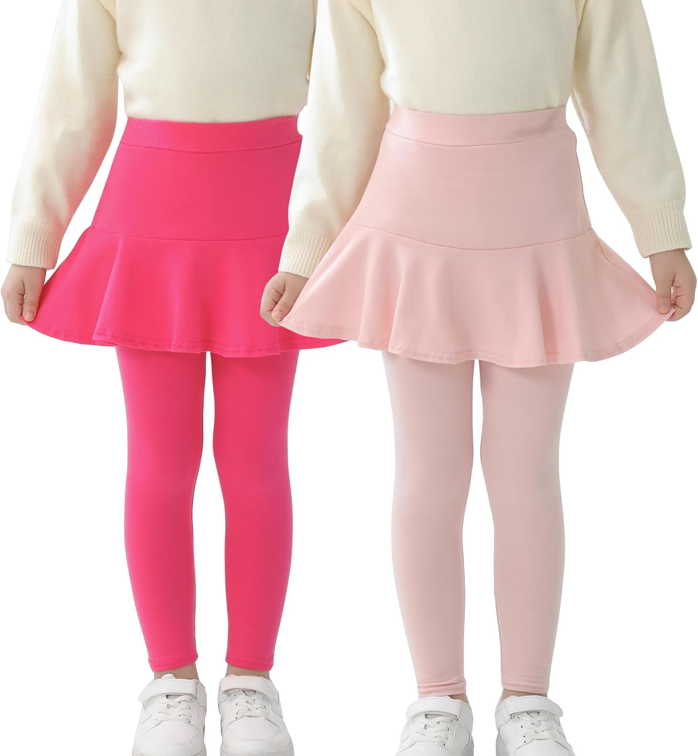 Trendy Girls’ Leggings with Skirt – 2 Pack of Cotton Ruffle Skirt Pants for Kids for 3-8 Years