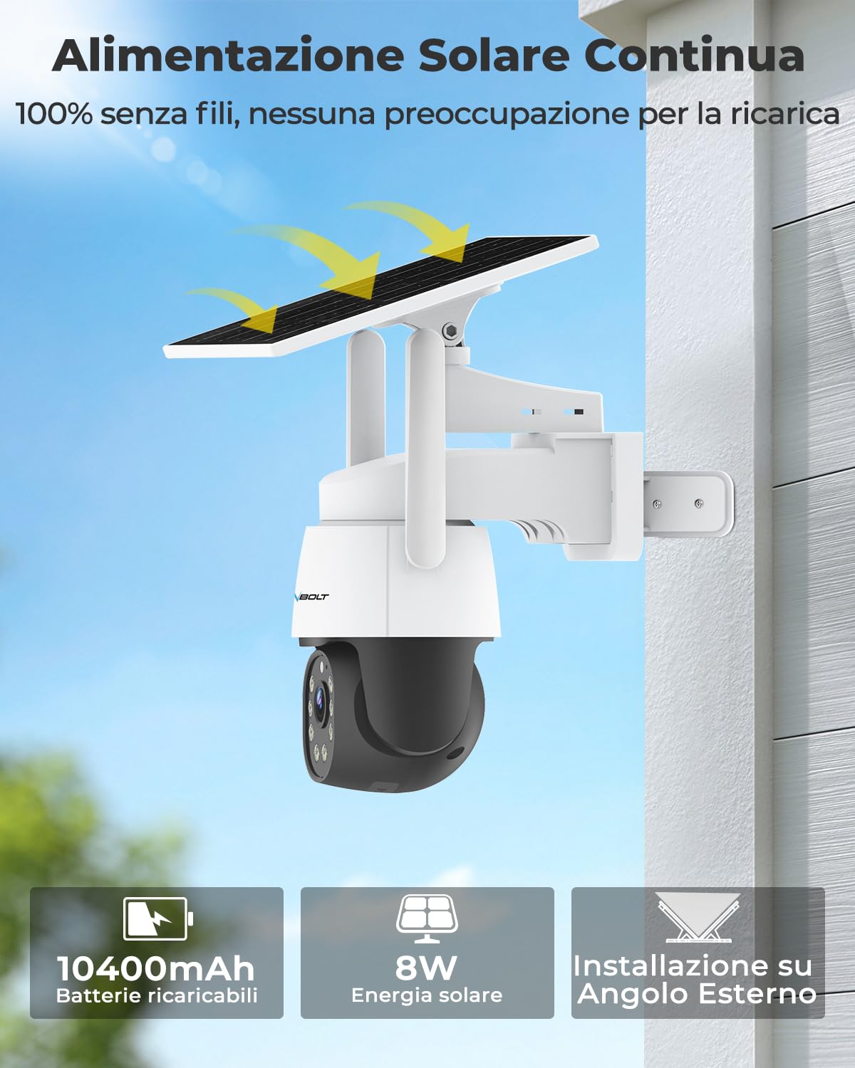 GENBOLT 4G AOV Solare Telecamera Esterno Senza Fili di Sicurezza Esterni | Registrazione Continua 24/7,3MP IP Videocamera Sorveglianza,SIM Card,Rilevamento AI 90FT,CCTV Camera Batteria 8W 10400mAh