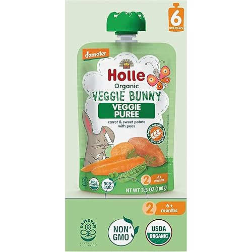 Holle Bolsas de comida para bebés - Puré orgánico de frutas y verduras - (Veggie Bunny)