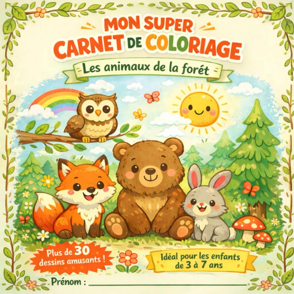Mon super carnet de coloriage – Les animaux de la forêt: Livre de coloriage et de découverte pour enfants de 3 à 7 ans