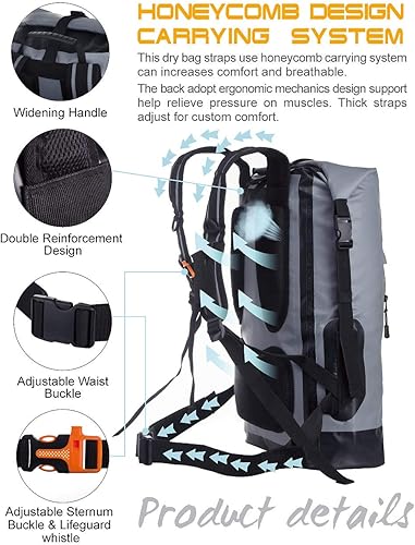 Miniatura 2 de Mochila Idrybag impermeable para deportes acuáticos, saco estanco para senderismo, con tiras de hombros, de 5.28, 7.93 y 10.57 galones