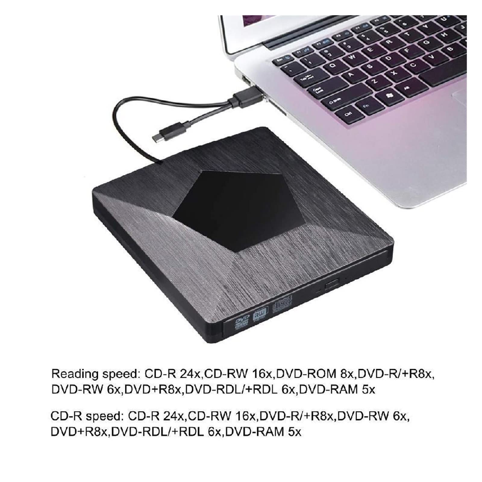 Zewnętrzny napęd DVD napęd optyczny USB/typ C odtwarzacz CD ROM nagrywarka CD-RW nagrywarka czytnik przenośny rejestrator przenośny do laptopa do samochodu i dzieci