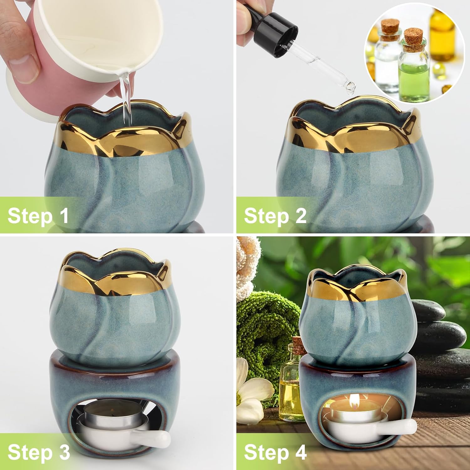 Wax Melt Burners Essential Oil Burner Set, Ceramic Aroma Candle Wax Warmer Burner Oil Diffuser Candle Tealight Fragrance Holder for Home Bedroom Decor, 2 Pack