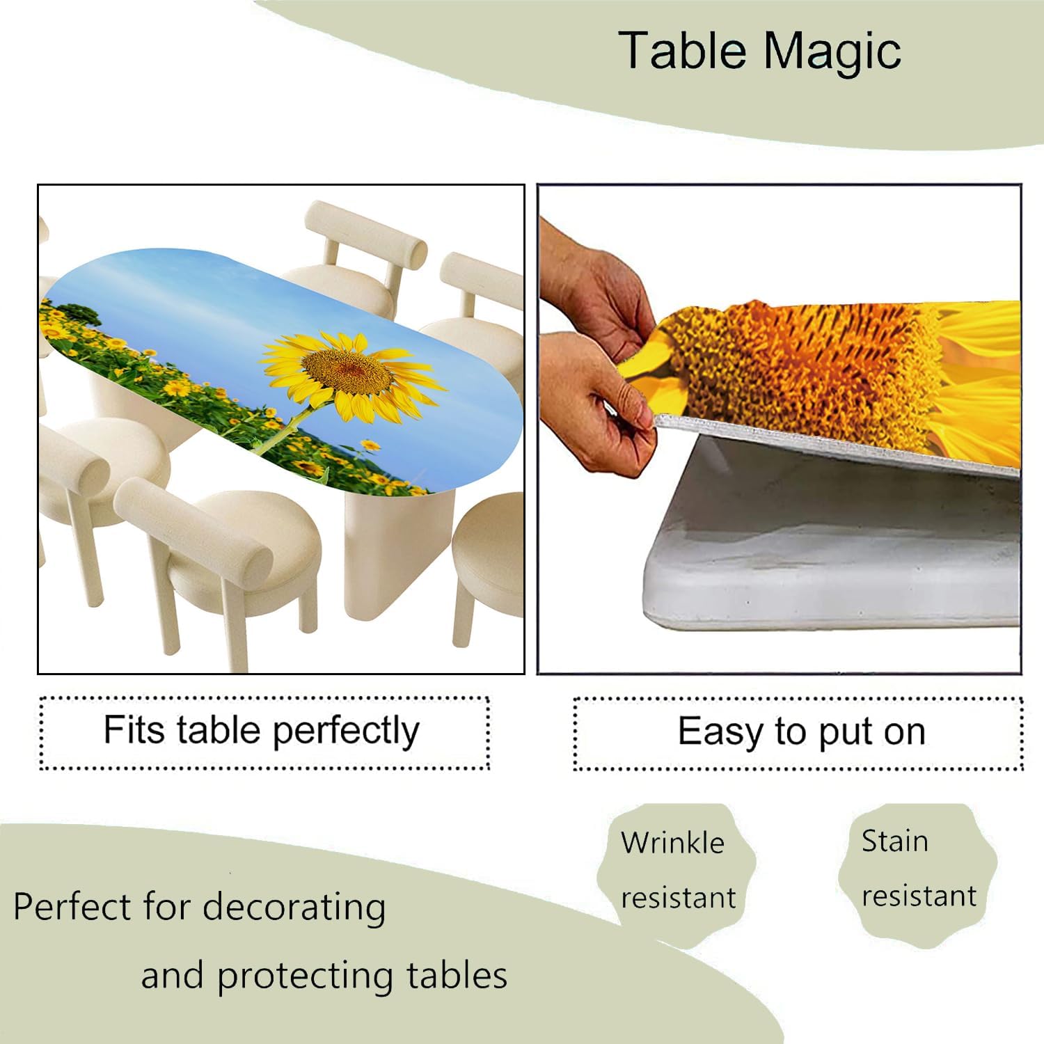 Autumn Background with Sunflowers On Wooden Board Elastic Edge Oval Fitted Table Covers Tablecloths for Indoor Outdoor Party Dining, Fits 52"x70" Oval Tables, Style 73