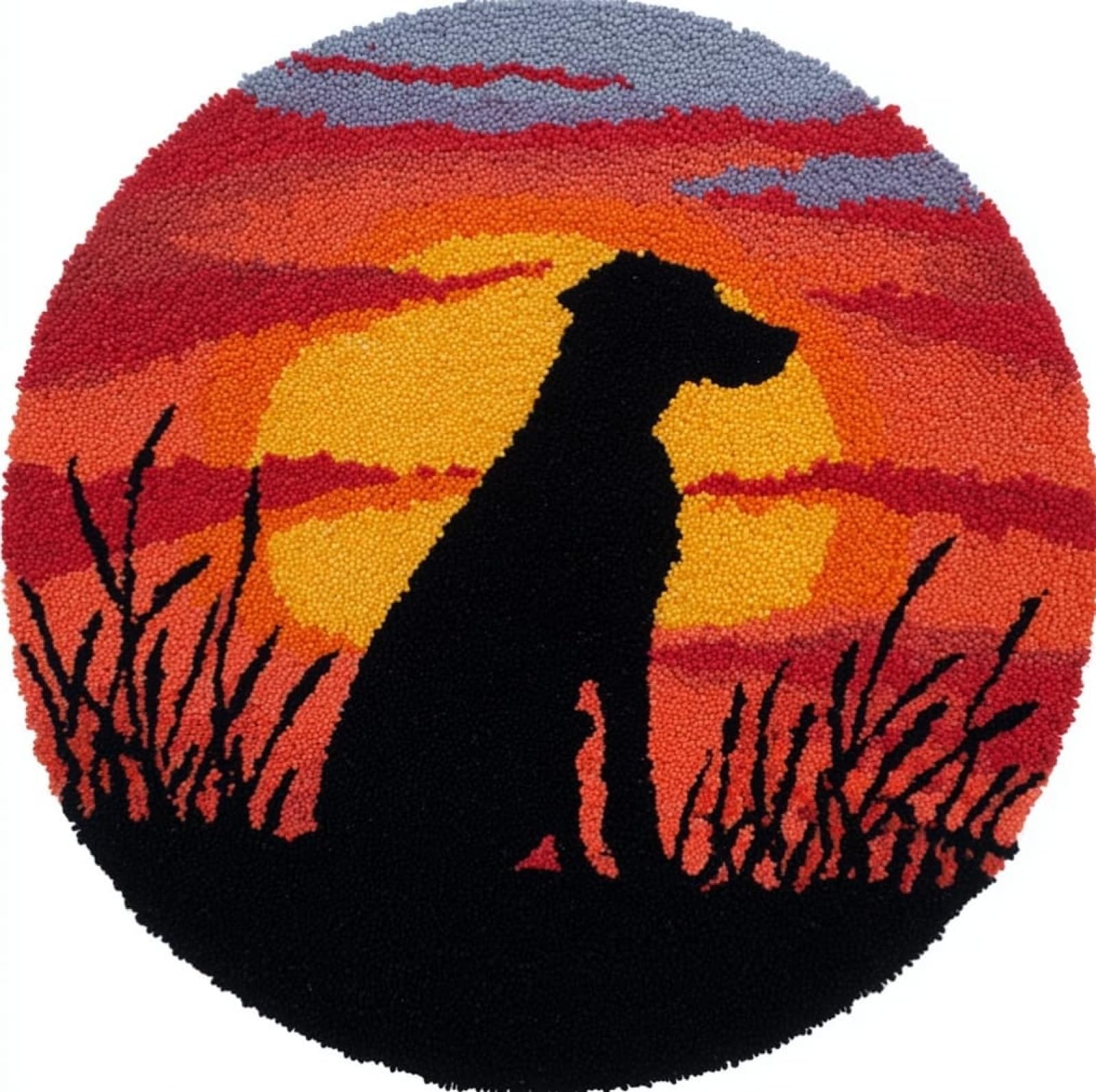 WallustrioaW Latch Hook Rug Kits for Adults,Dogs at Sunset,Crochet Kits for Beginners,DIY Cross Stitch Cushion Craft with Yarn and Crochet Hook,50x50cm