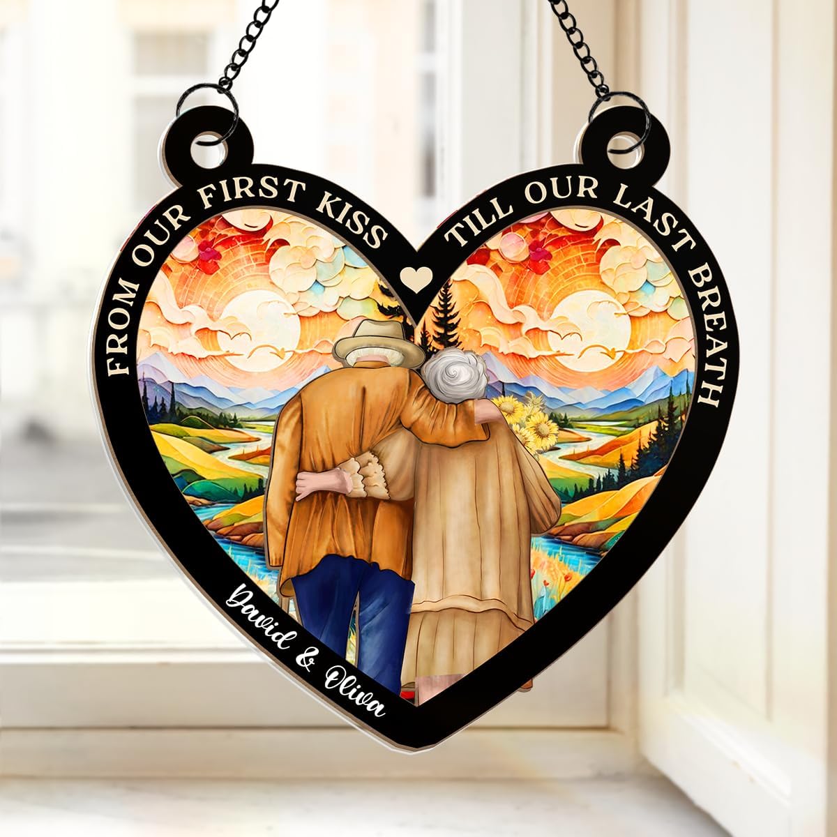 Personalized Suncatchers for Windows Hanging, Anniversary Couples Gifts for Grandma Grandpa, Birthday Gifts for Wife Husband, Mr and Mrs Gift