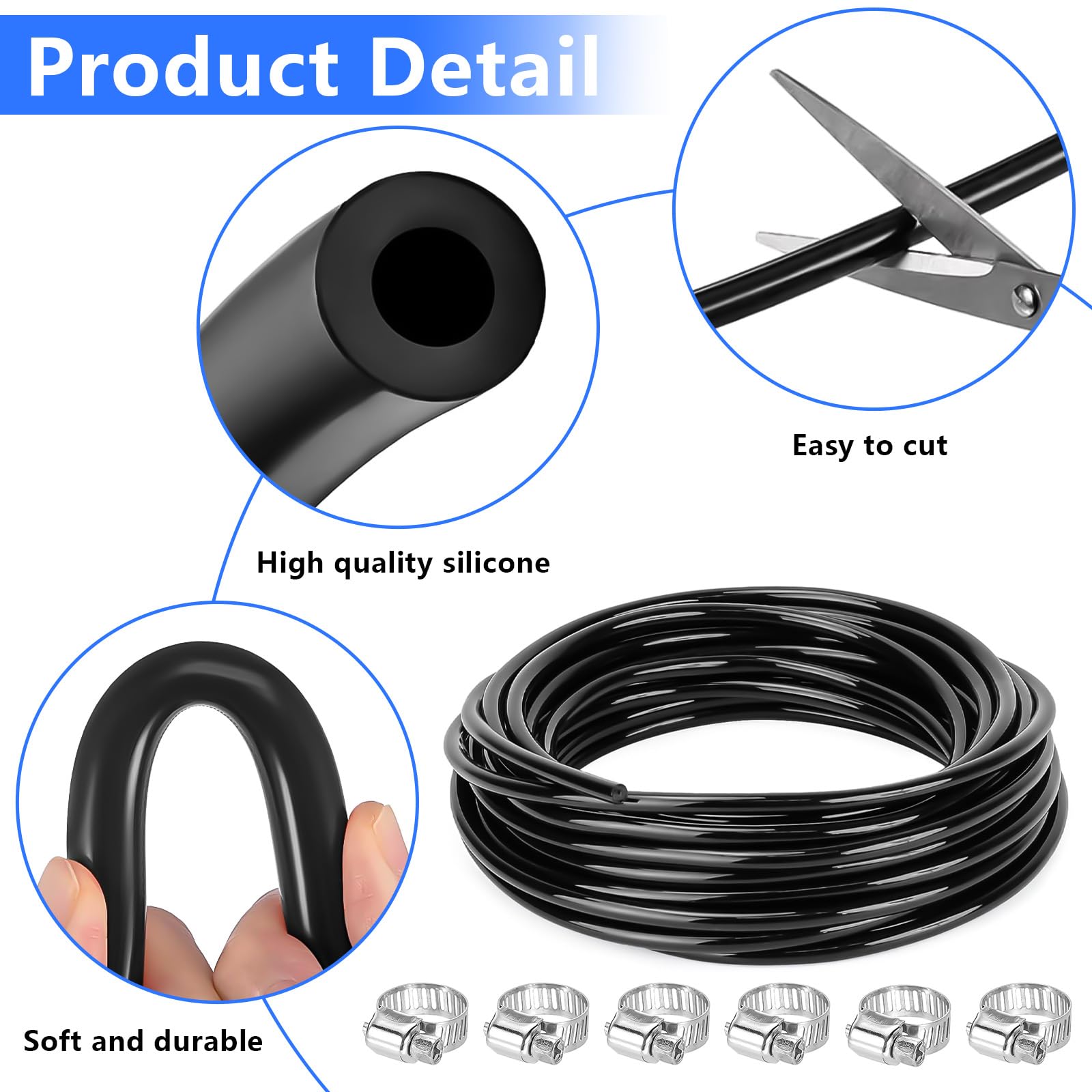 Tubo Silicone 8 m ID 4 mm OD 8 mm con Morsetti per Auto Aria Acqua