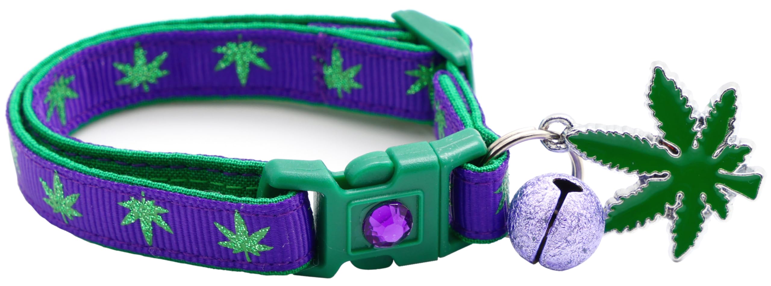 Katzenhalsband Mit Marihuana-Motiv – Verstellbar, Mit Glöckchen & Sicherheitsclip – Waschbar