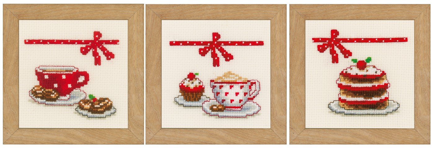 Vervaco Counted Cross Stitch Kit: Coffee & Cake: Set of 3, Other, NA, 8 x 8cm