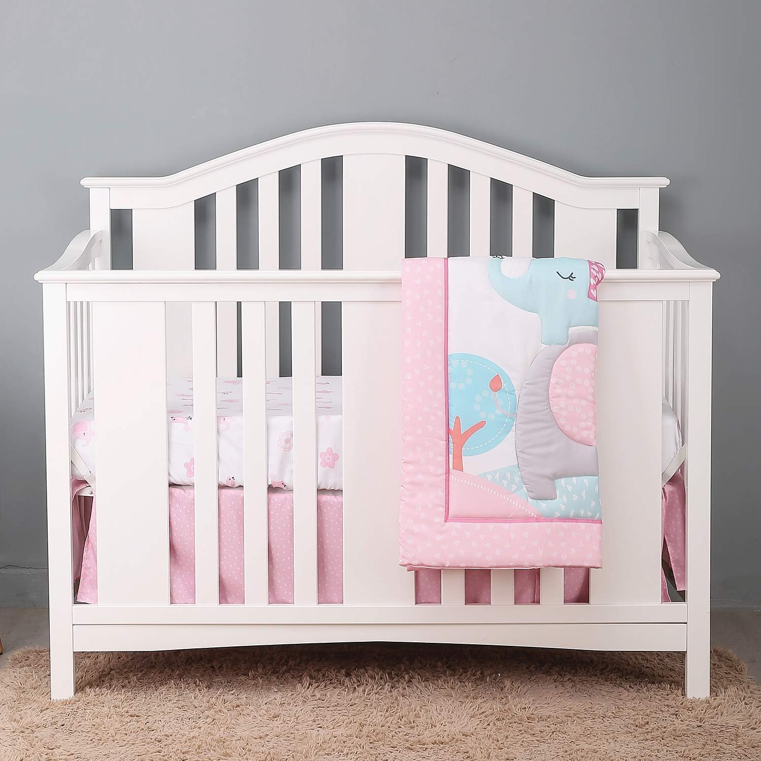 4Piece Soft Baby Girl Crib Bedding Set Pink Elephant Nursery Bedding Crib Set | Crib Comforter, Fitted Sheet, Dust Ruffle,Blanket¡­ : Baby