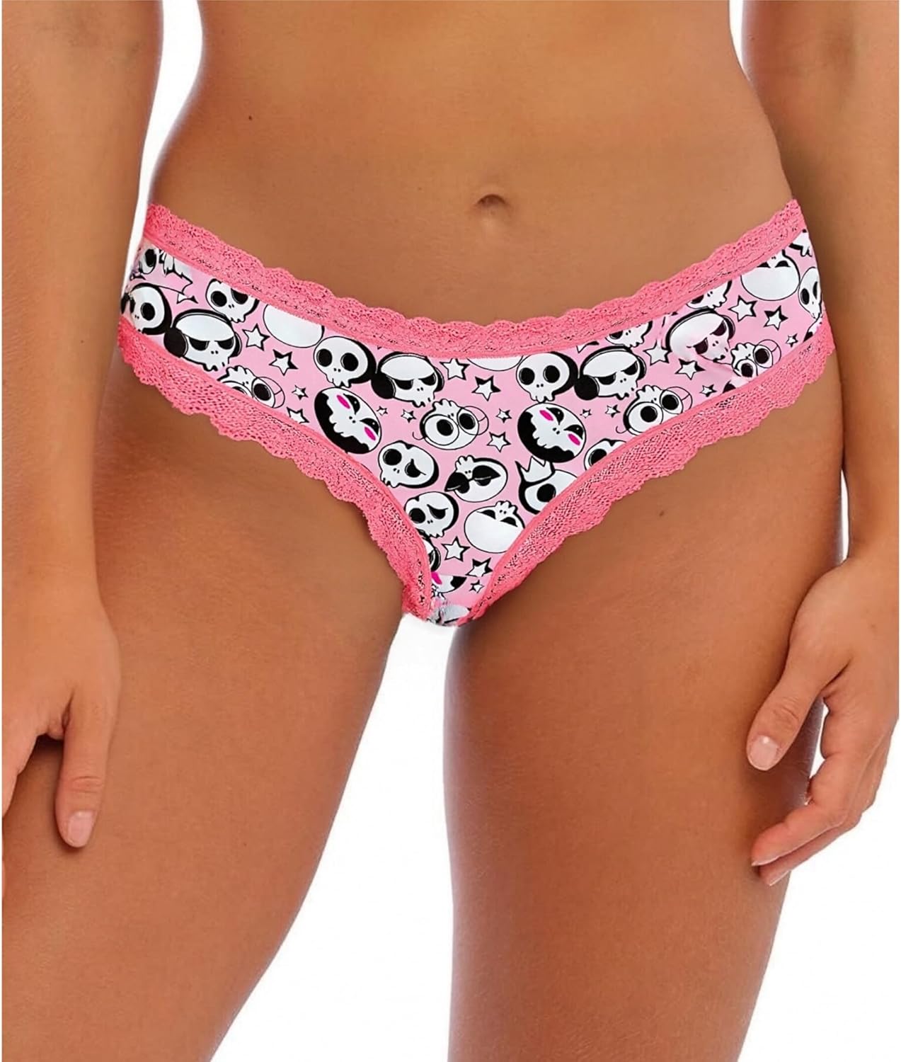 Women's Gothic Lace Hipster Panties 5~6Pack:Skull Rose Halloween Print,Pink Low Rise Bikini Soft Comfy Sexy Underwear - Image 9