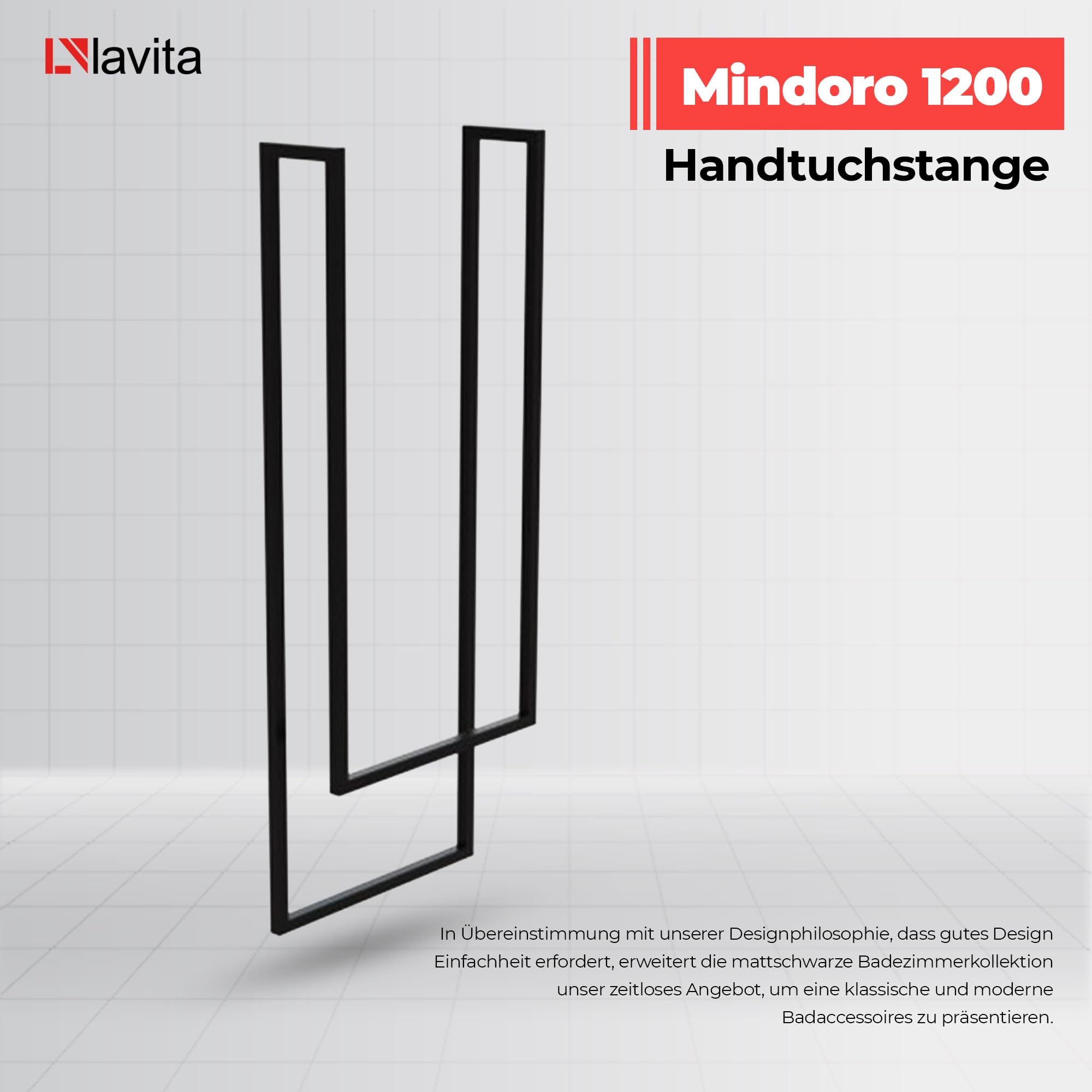 LAVITA MINDORO 1200 Toallero | Negro Mate | Diseño sencillo | Acero al carbono con recubrimiento en polvo | Ahorra espacio | Ideal para la decoración de baño pequeño | Muebles de baño | 450 x 150 x