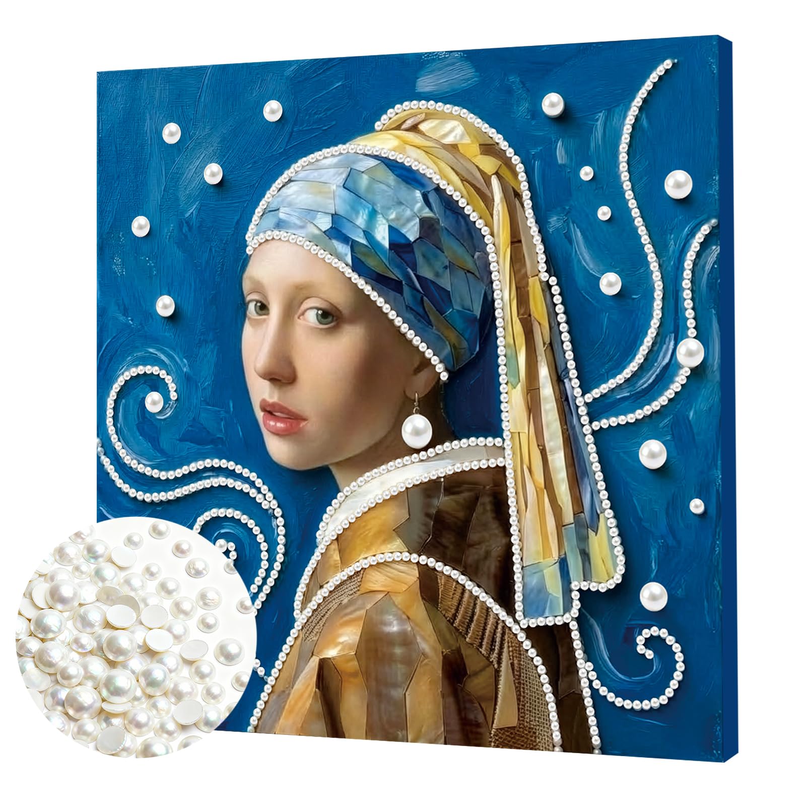 DIY Pearl Painting Kit with Wooden Frame, 3D Plastic Pearl Art Diamond Art Kits for Adults, Ready-to-Hang Home Decor, Gift for Women Beginners(Girl)(25 * 25cm)