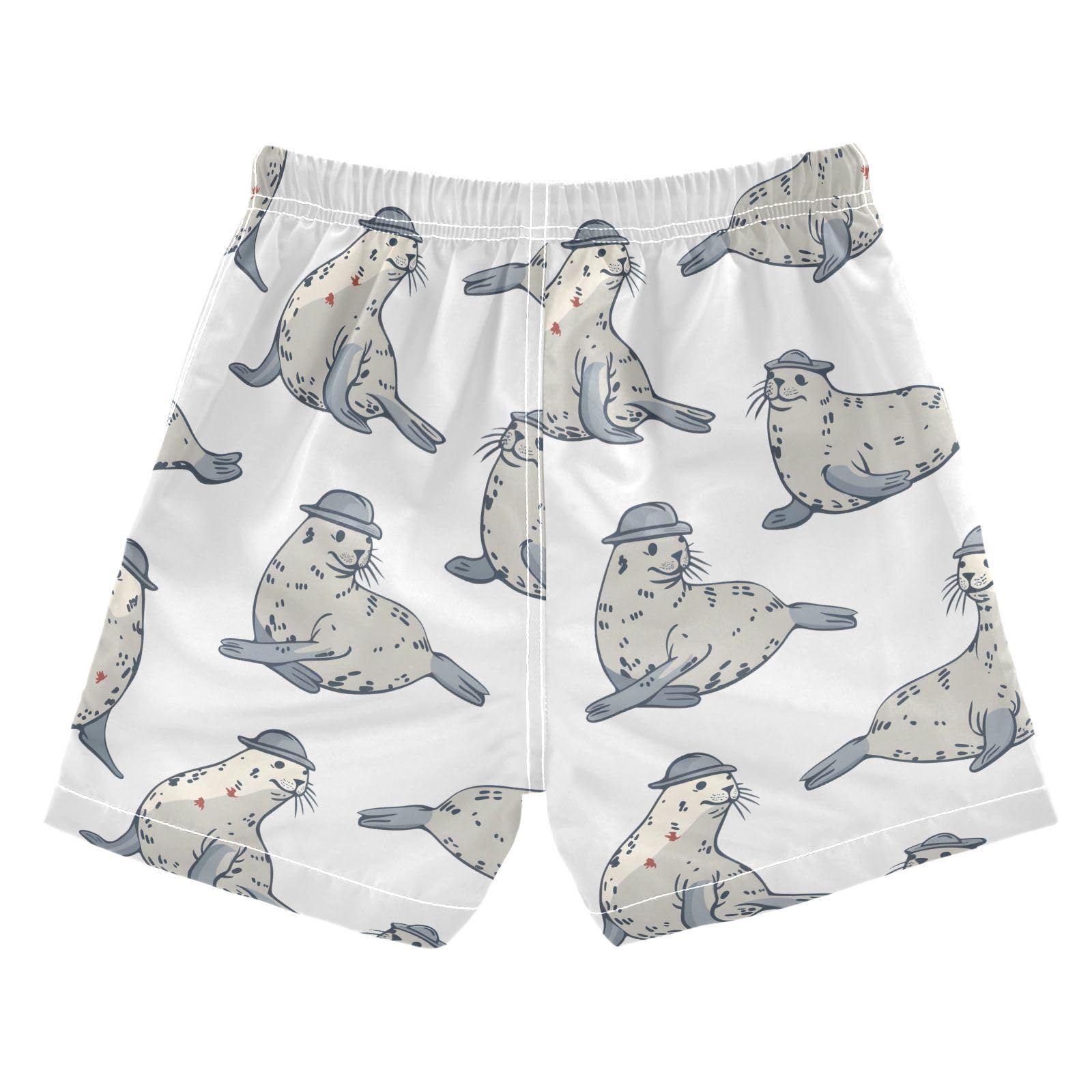 ALAZA Cute Seal Hat White Boys Quick Dry Beach Board Shorts Kids Swim Trunks Bathing Suit Swimsuit 5T