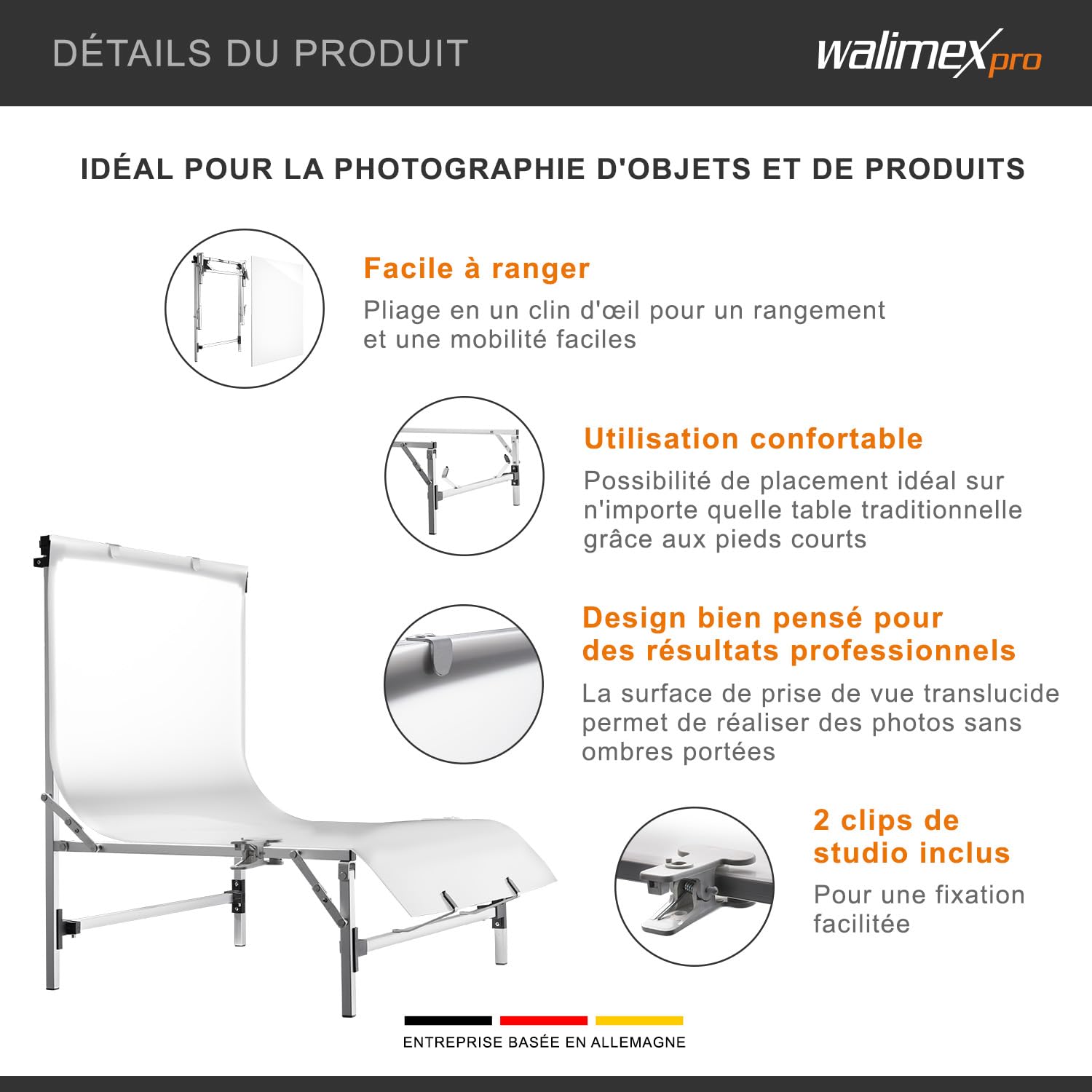 Walimex Pro Table de prise de vue Tavola (hauteur de prise de vue 28 cm)