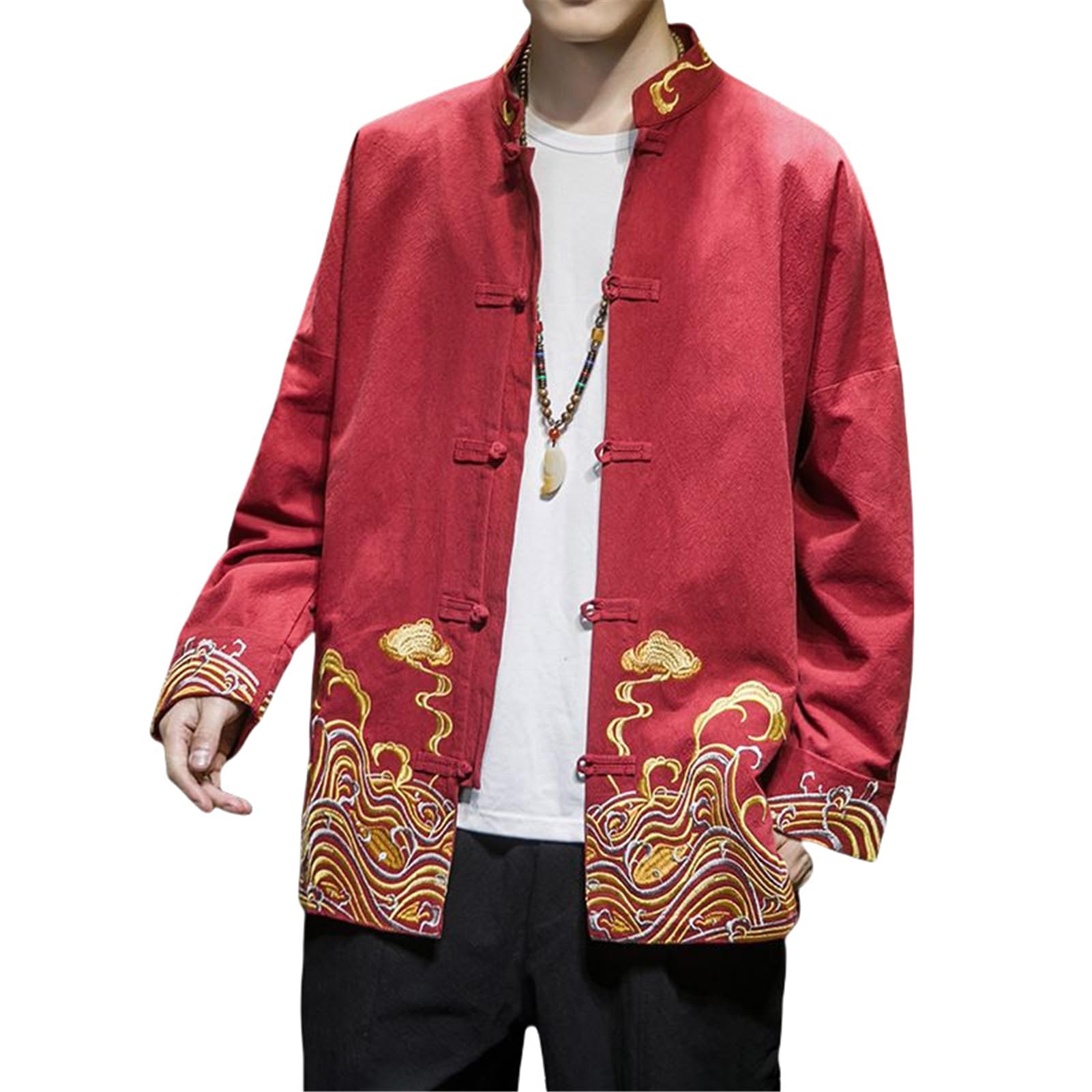 Camisa de primavera para hombre estilo chino holgada con bordados 7