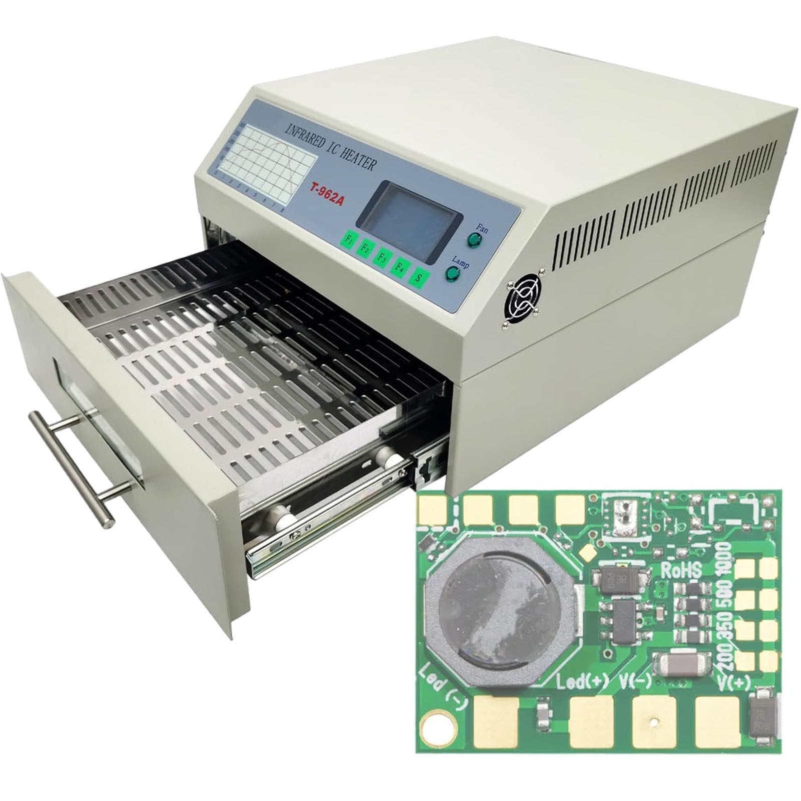 800 W, 1500 W, piec na podczerwień, do metalu, szkła, typu tacy, automatyczny grzejnik IC, z powierzchnią lutowania 180 x 235/300 x 320 mm, ustawienie temperatury: 0-280℃, T962A
