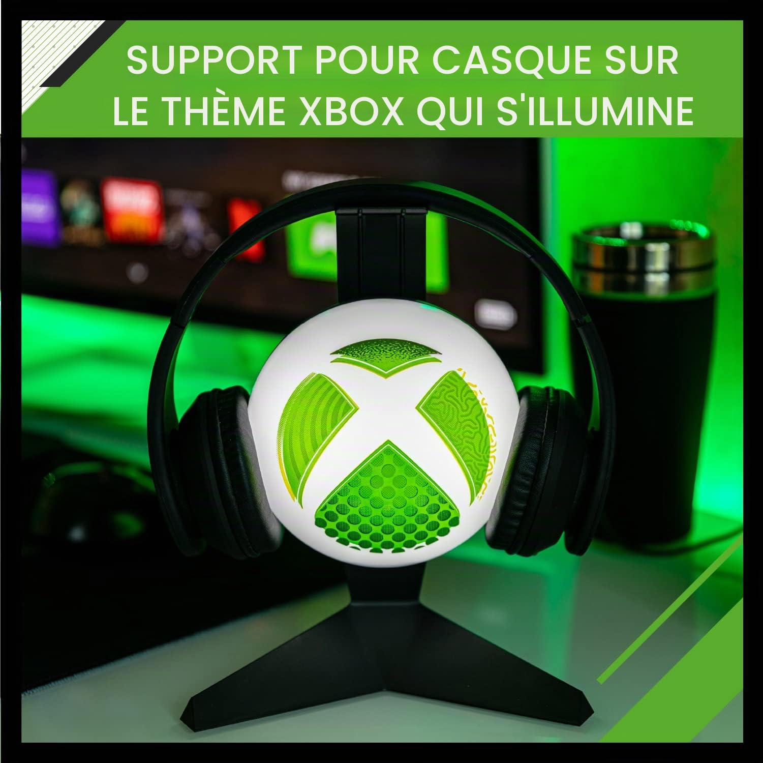 Paladone Support casque lumineux XBOX - Officiellement licencié, Porte-écouteurs pour setup de gamer, Fonctionne à USB