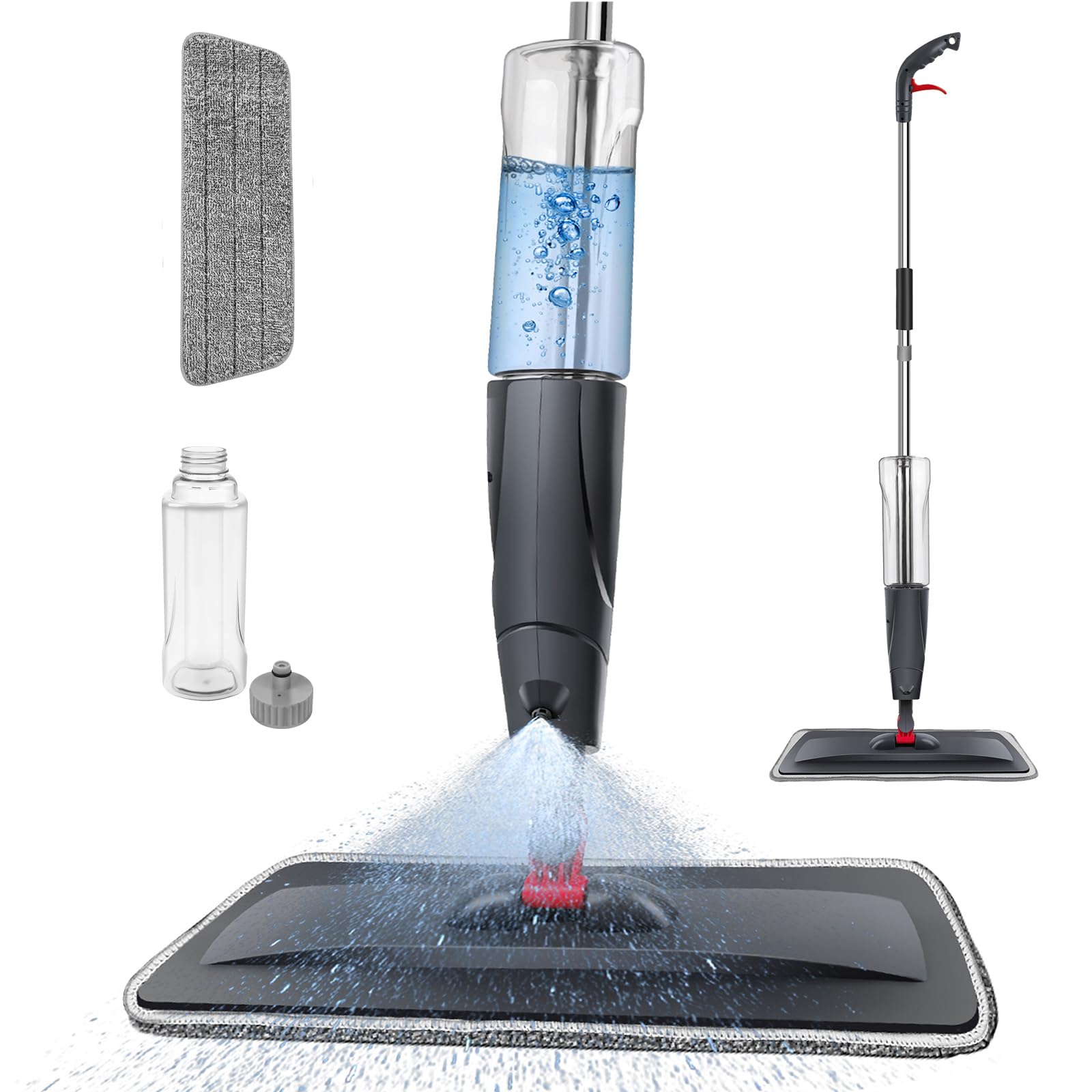 Mocio spray in microfibra per la pulizia dei pavimenti, girevole a 360° per pavimenti in laminato con flacone spray grande da 700 ml, panni lavabili di ricambio, per uso bagnato e asciutto, potente