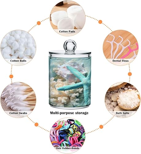 Vista 80 de Paquete de 2 recipientes de almacenamiento de mármol turquesa para baño, juego de tarros de boticario de plástico acrílico, organizador