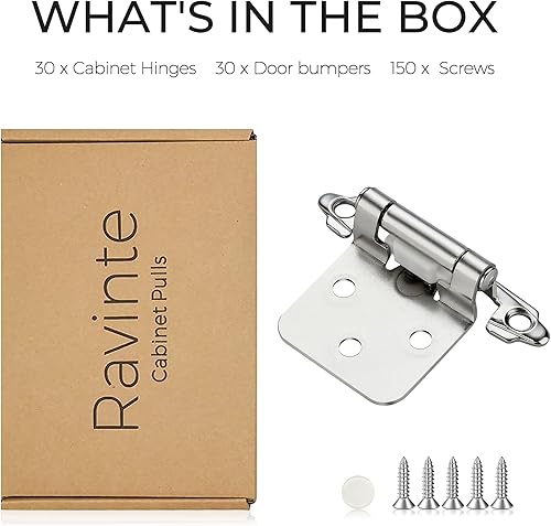 Vista 25 de Ravinte Paquete de 50 (25 pares) de bisagras superpuestas de 1/2 pulgada (variables), montaje frontal semicimoterminente de cierre automático