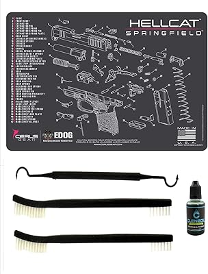 EDOG Ladies Hellcat Pink Trim 5 PC Schematic (Exploded View) Heavy Duty Pistol Cleaning 12x17 Padded Gun-Work Surface Protector Mat Solvent & Oil Resistant & 3 PC Cleaning Essentials & Clenzoil