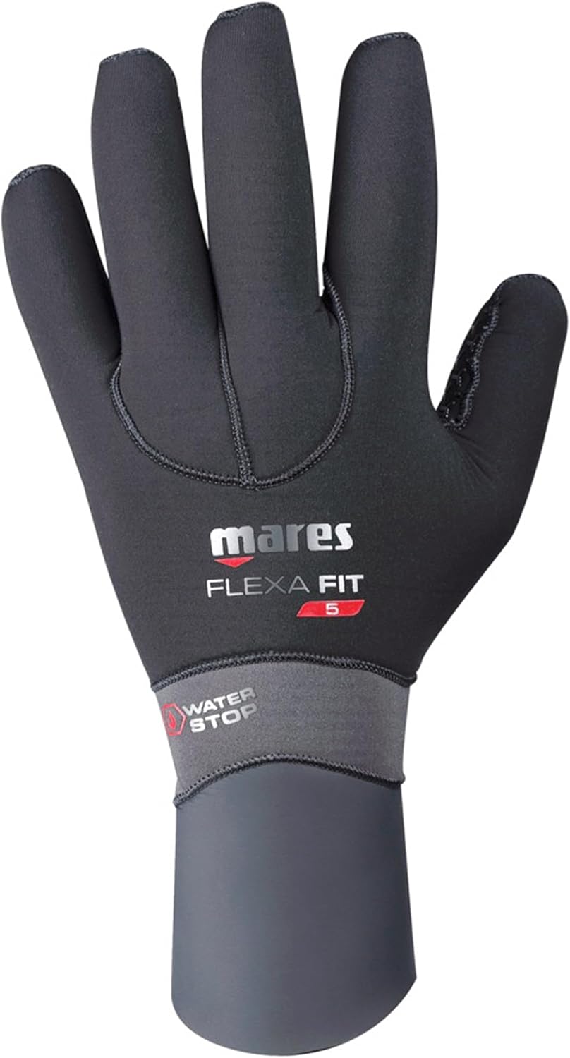 Mares Flexa Fit Ultrastretch 5 mm Neoprene Scuba Diving Gloves | Cut Pre-Shaped Cuffs with Leather and Glide