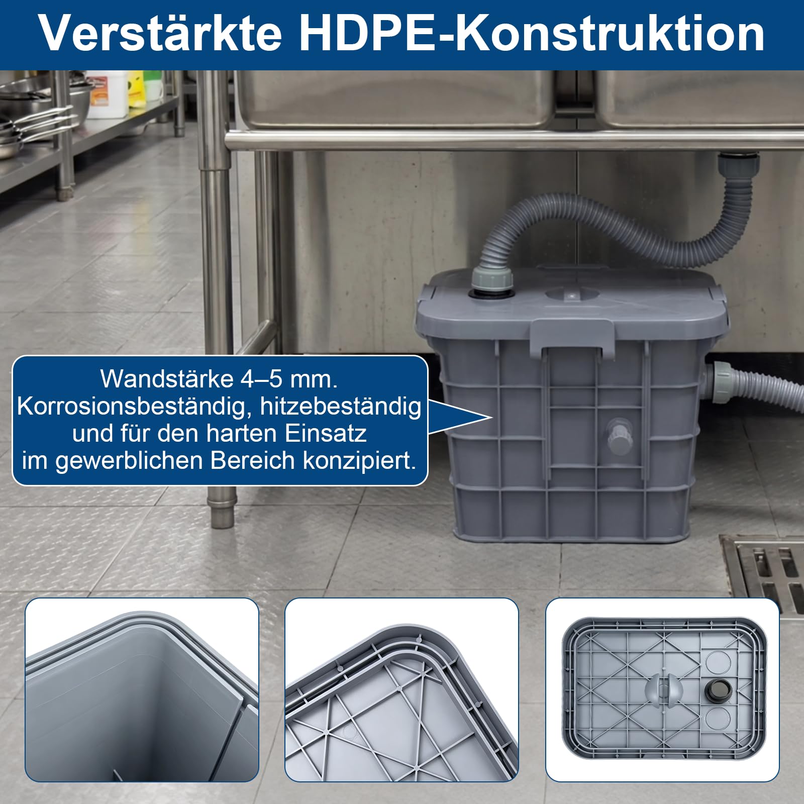 Kommerzieller Fettabscheider, 15L Öl Wasserabscheider mit 1 oberen Einlass, PP Removable Baffles zur Trennung von Altöl, Fett und Wasser verwendet für Restaurant Küchen 37x26x30cm