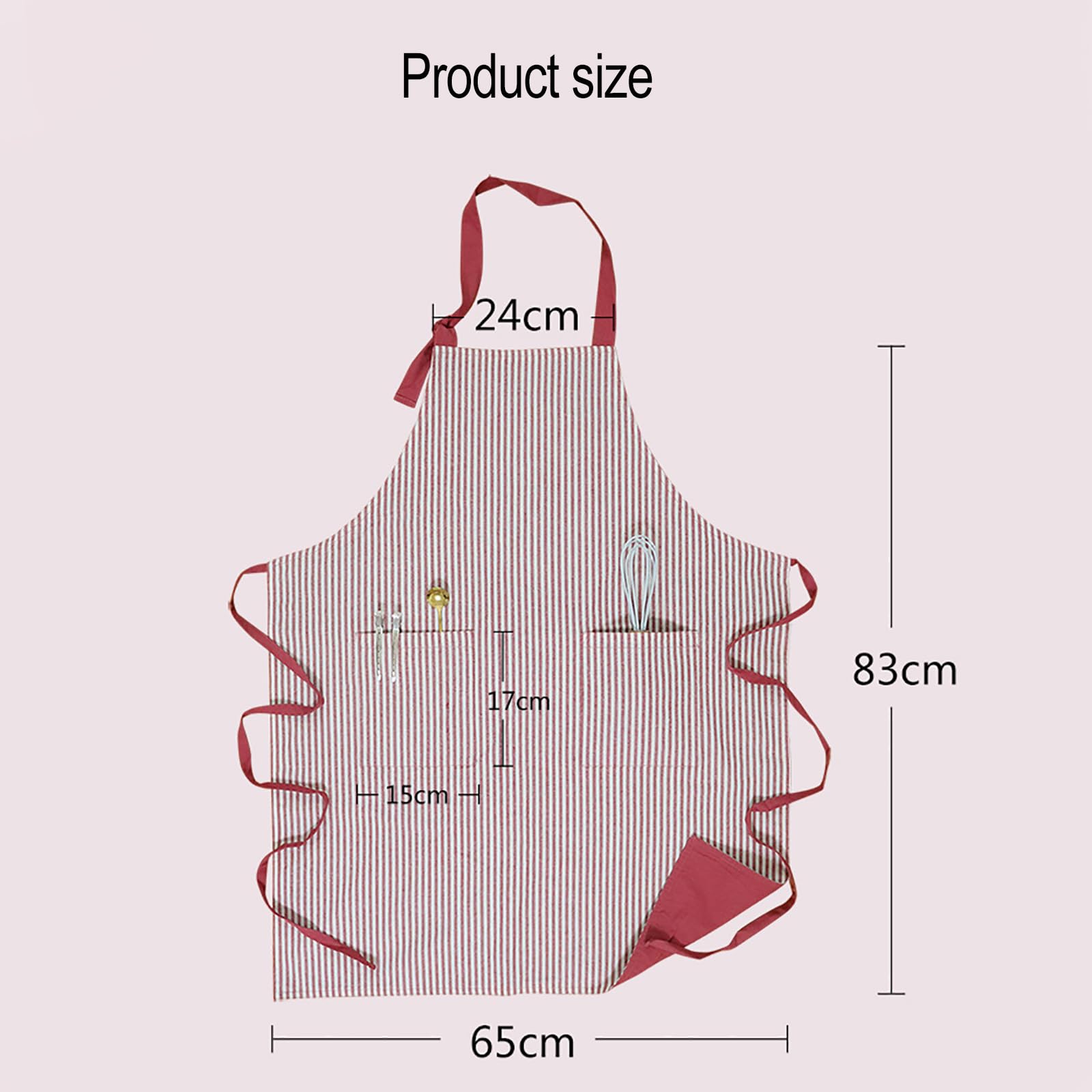 Fartuch Bawełniany Damski Z Kieszeniami, Regulowanymi Ramiączkami I Paskiem W Pasie, Pasiasty Fartuch Do Kuchni, Pieczenia, Prac Domowych E,One Size