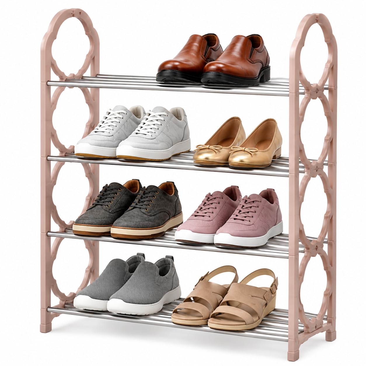 Plastic & Metal 4-Tier Folding Shoe Rack | Space-Saving Free-Standing Shoe Storage| DIY Folding Shoe Storage Shelf Organizer for Bedroom, Entryway, Hallway & Closet-image-48