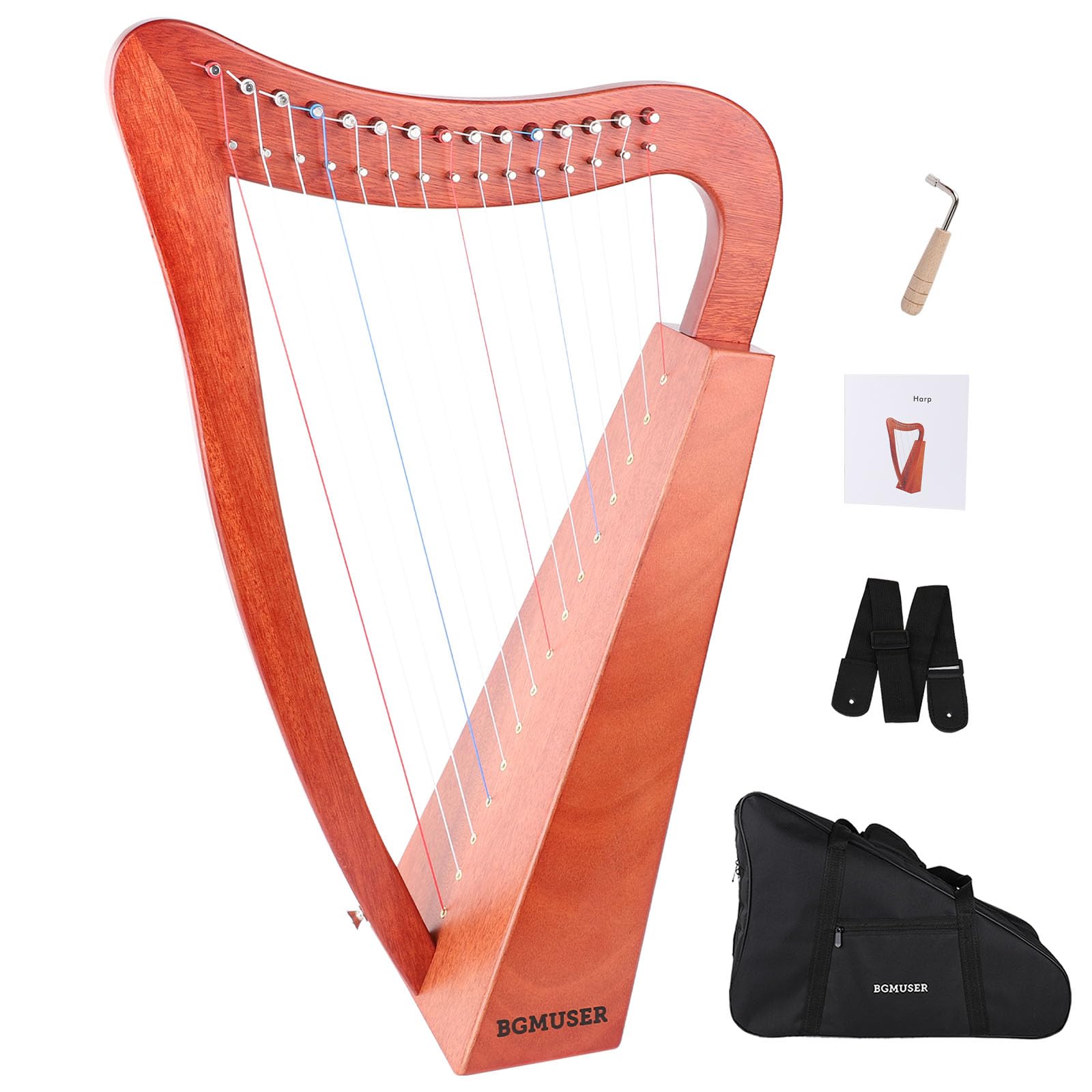 BGMUSER 15-String Mahogany Lyre Harp